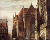 科内利斯 斯普林格 : Many Figures On The Market Square In Front Of The Martinikirche Braunschweig